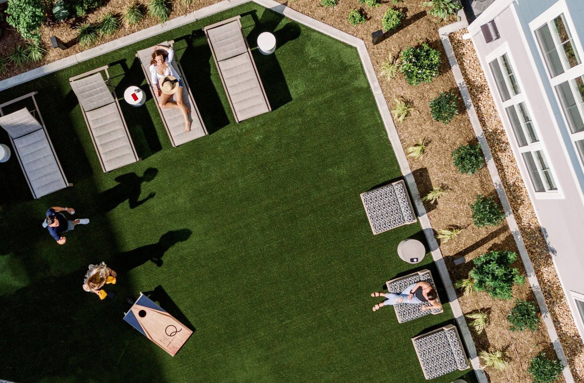 Aerial view of The Q rooftop landscape — a Hynes Landscaping commercial engagement in Quincy, MA