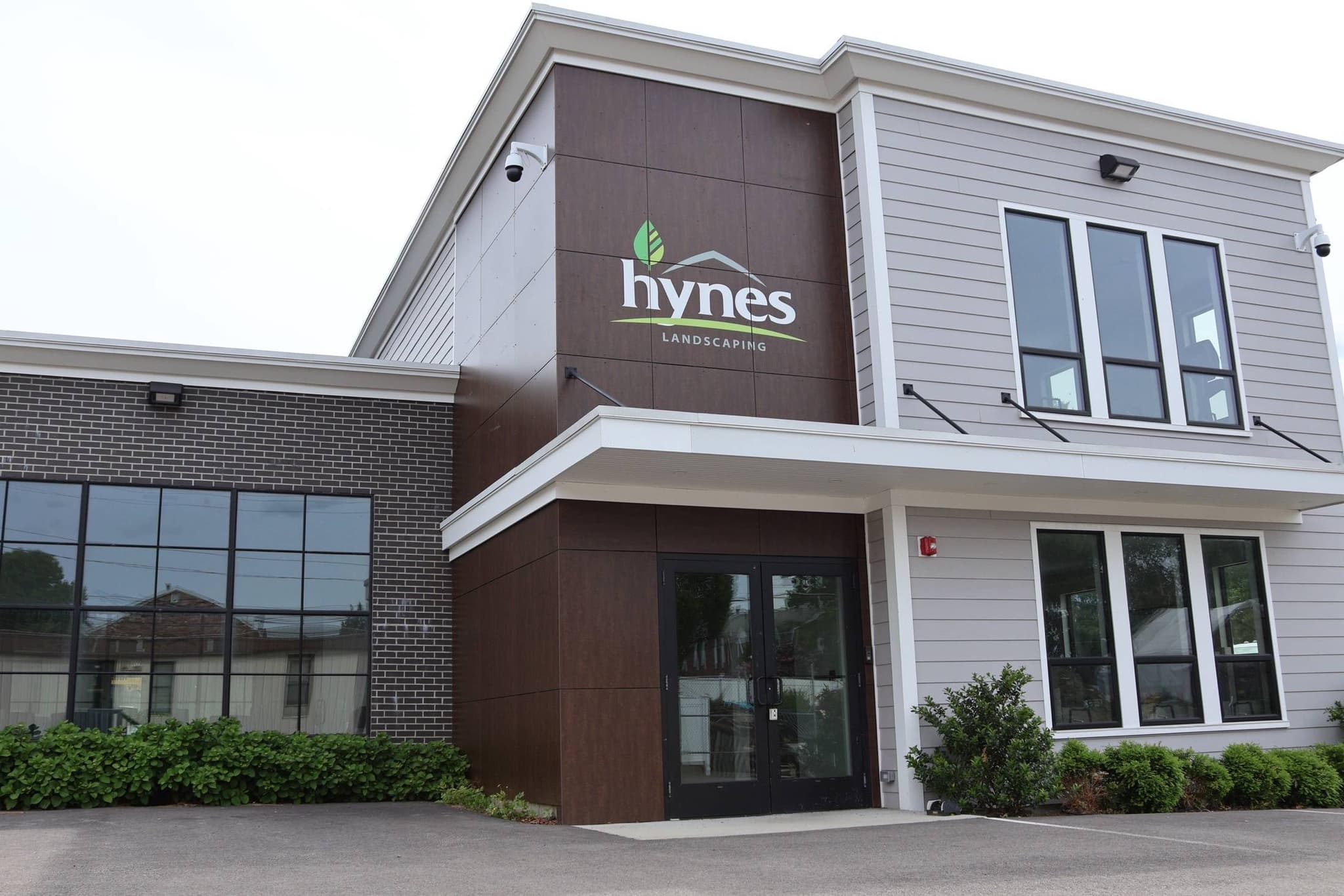 The entrance to Hynes Landscaping headquarters at 118 Cushing Street, Stoughton, MA